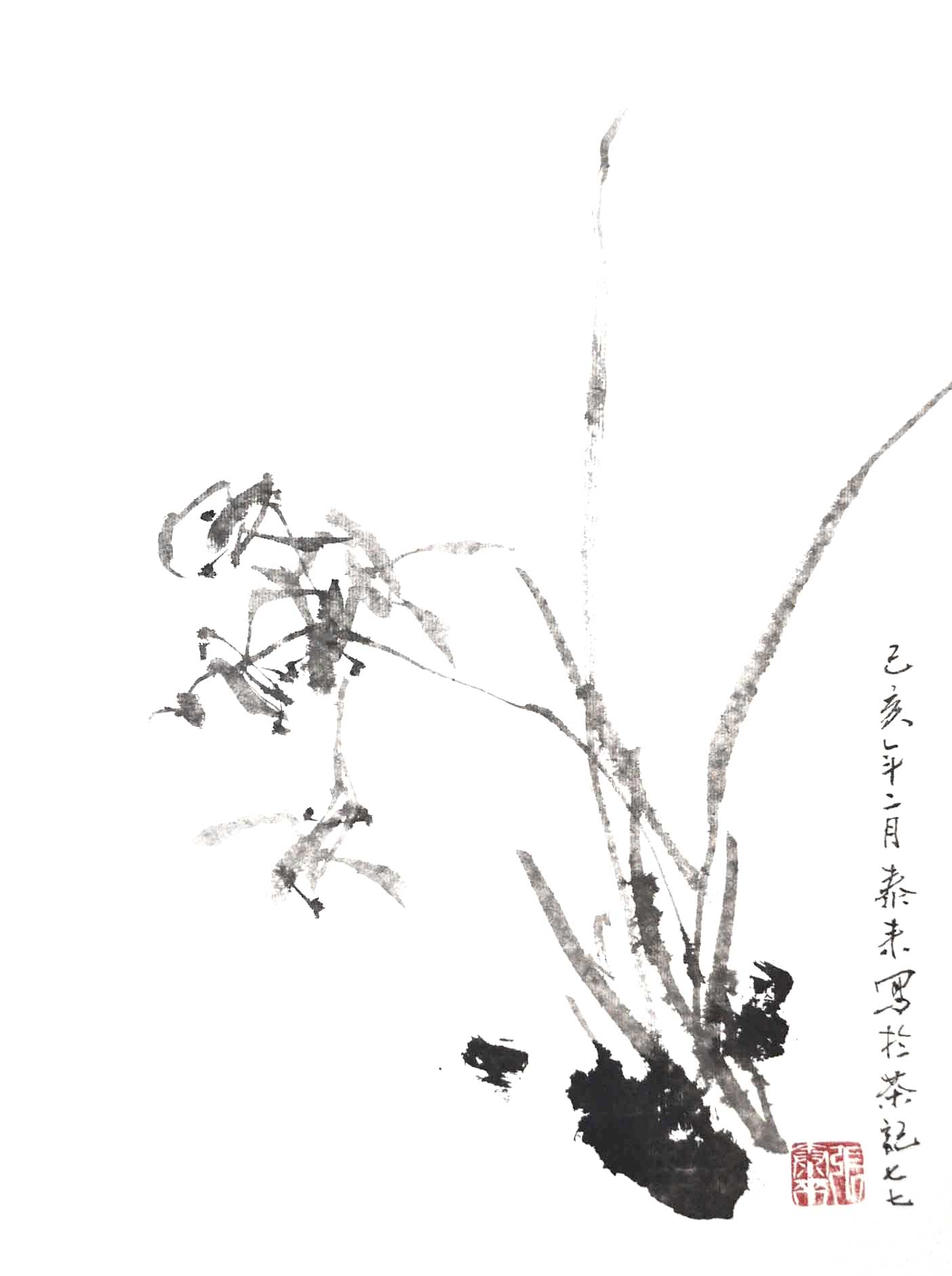 orchidee chinese japanese ink Sumi-e painting chinesische japanische Tusche Zeichnung