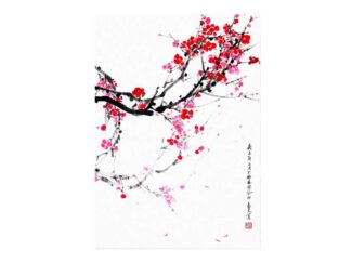 Blumen flower plum Pflaumen postcard postkarte Tuschemalerei sumi-e painting