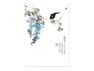 Vogel bird 鸟 postcard Kunstpostkarte Tuschmalerei Sumi-e